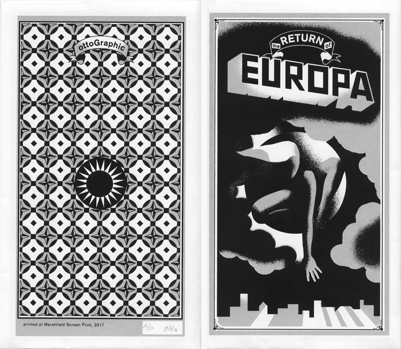 The black-and-white front and back cover artwork for The Return of Europa, including the ottoGraphic imprint.